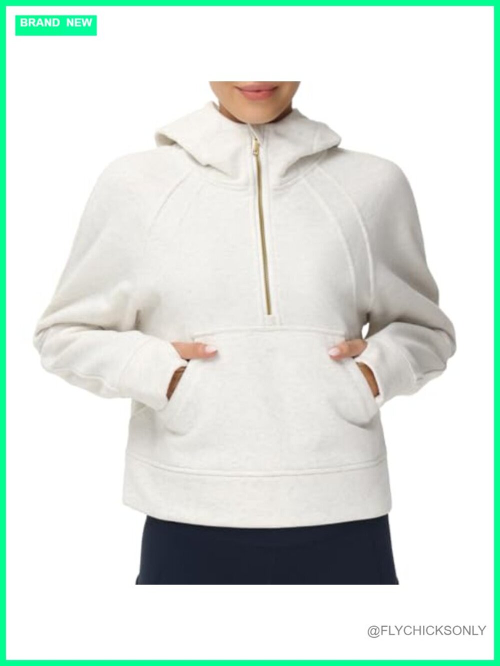 Women's Half Zip Fleece Crop Hoodie Pullover Sweatshirt with Thumb Holes